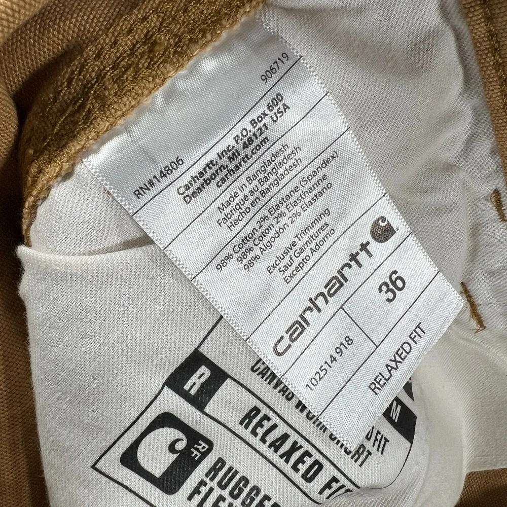 Carhartt Rugged Flex Relaxed Fit Canvas Work Shorts Mens 36 Brown Casual New